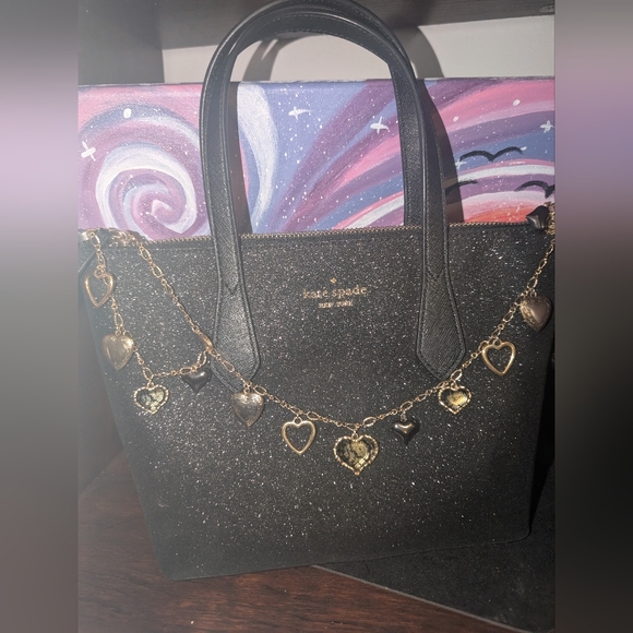 kate spade Handbags - Kate Spade Small Black Glitter Tote with Heart Chain